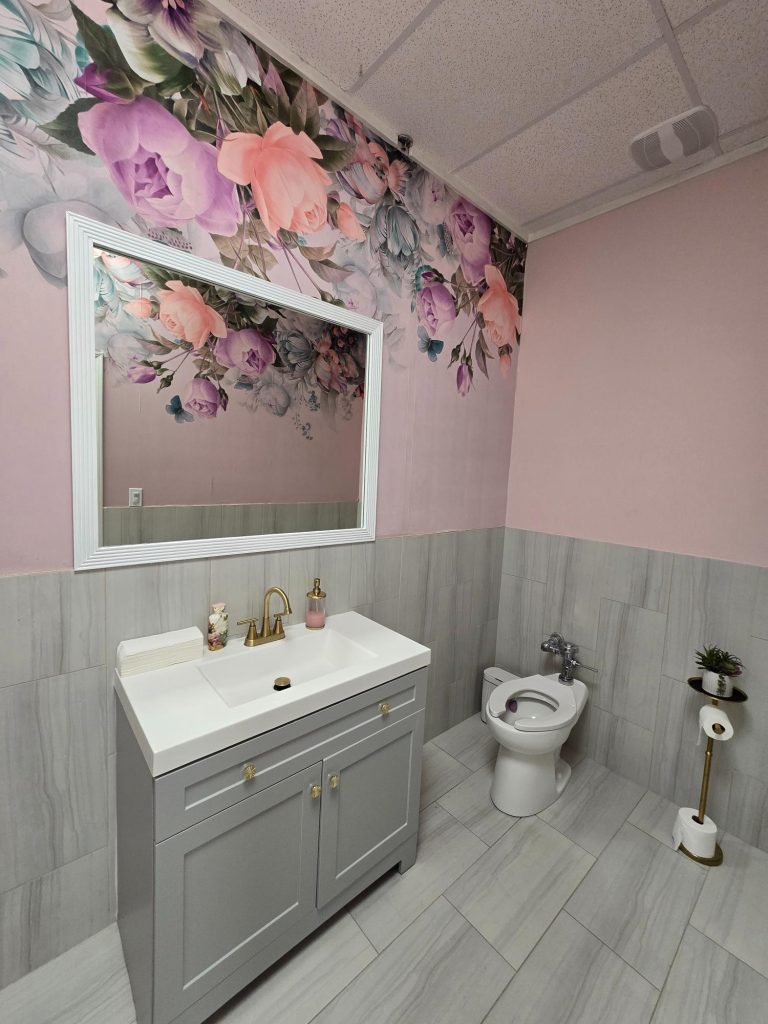 Elegant bathroom with floral decor
