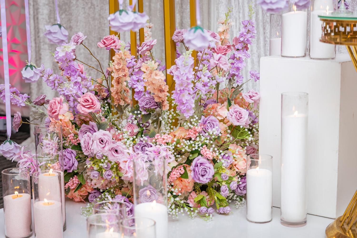 Floral arrangement with candles