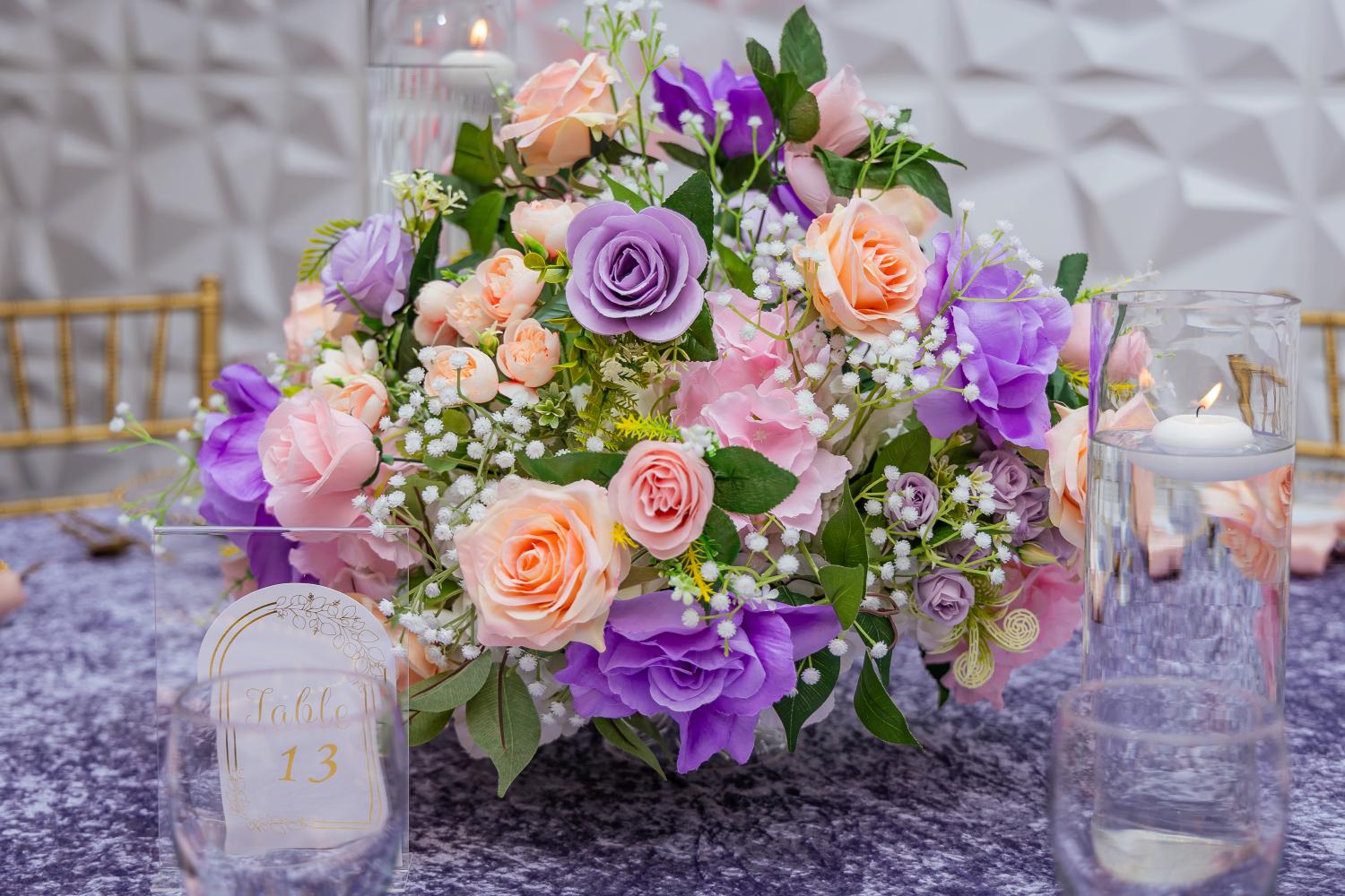 Floral centerpiece on table